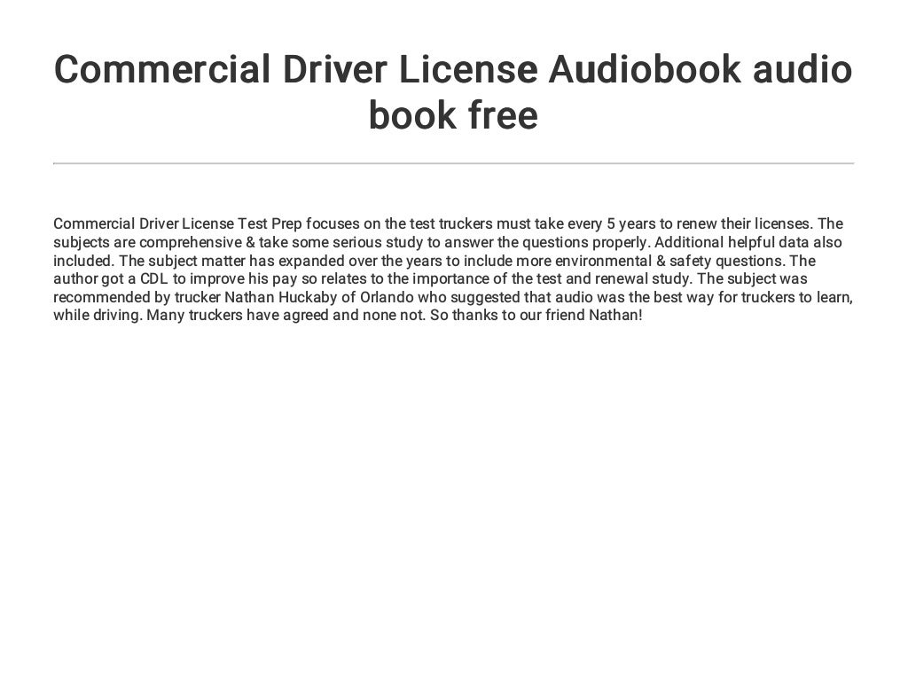 Commercial Driver License Audiobook audio book free