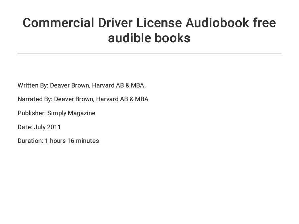 Commercial Driver License Audiobook free audible books