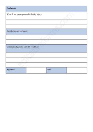 Commercial General Liability Fillable PDF Template | PDF