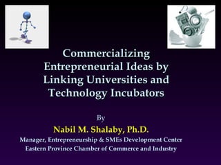 Commercializing Entrepreneurial Ideas by Linking Universities and Technology Incubators By Nabil M. Shalaby, Ph.D. Manager, Entrepreneurship & SMEs Development Center Eastern Province Chamber of Commerce and Industry 