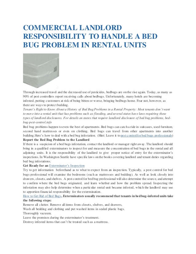 Commercial landlord responsibility to handle a bed bug problem in
