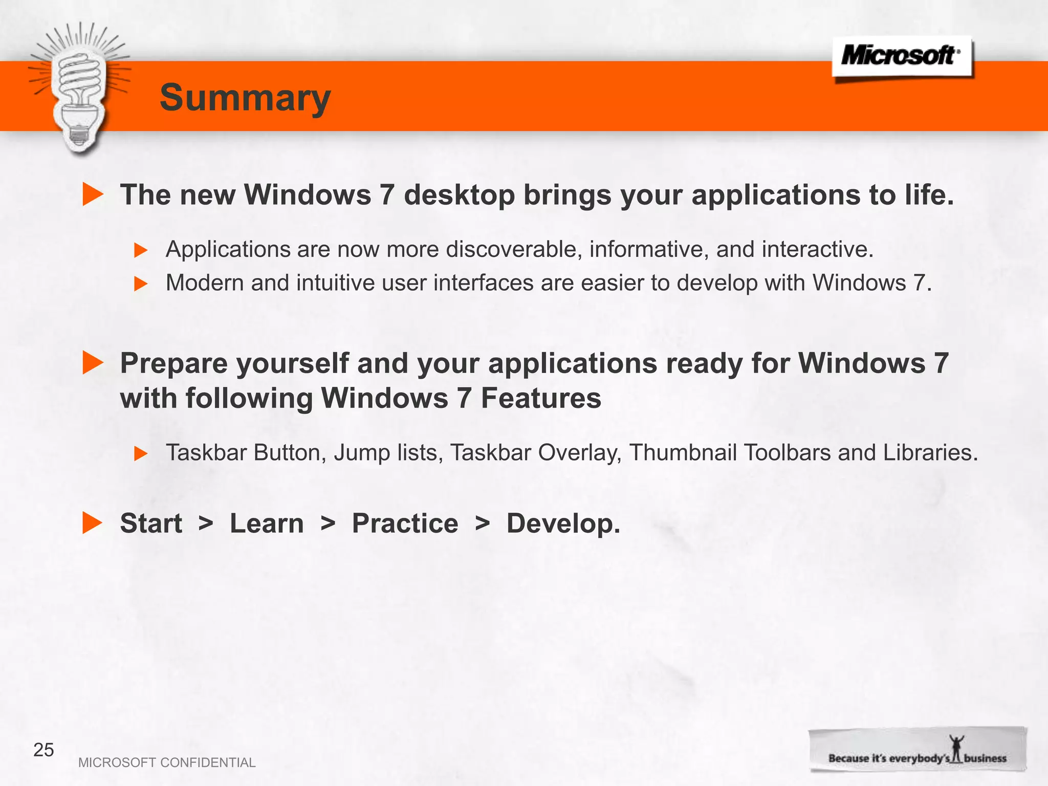 Library APIsEvery operation that is exposed by the Shell UI (Windows Explorer) can be performed programmaticallyThe Shell exposes several COM objects and helper functions to work with libraries:Create new libraryAdd or remove folder from a libraryGet a folder list from a libraryGet and set library optionsGet and set the library icon