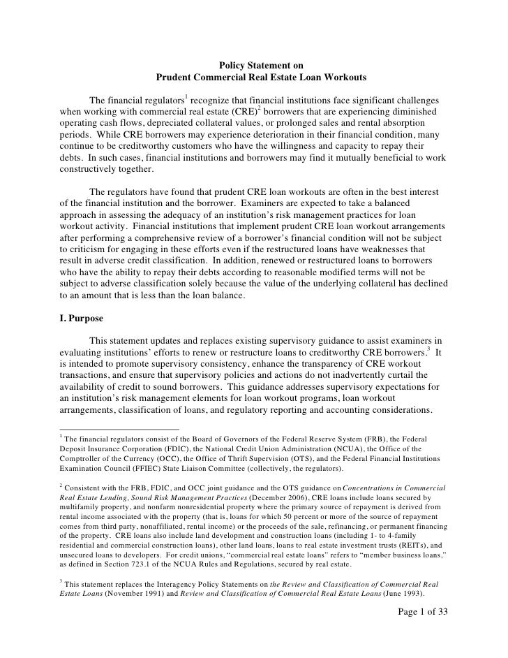 Commercial Loan Workouts Fdic Prudent Cre Loan Workouts