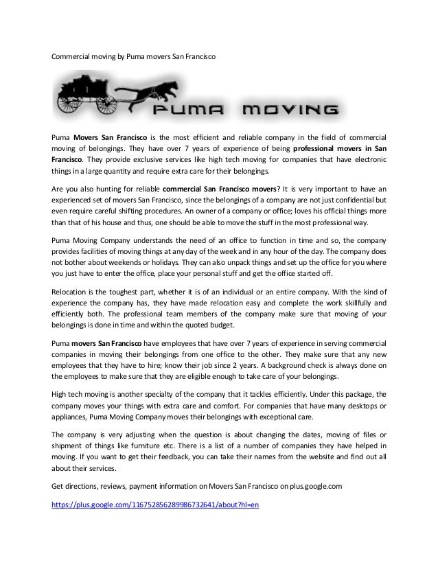 Commercial moving by puma movers san 