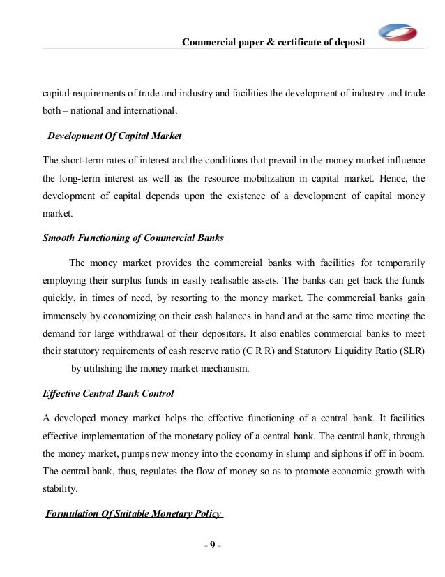 commercial papers and certificate of deposit examples of certificate of deposit