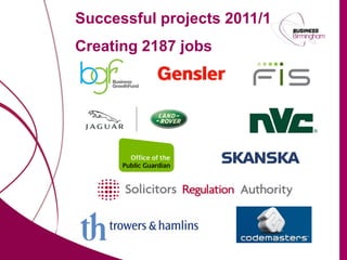 Successful projects 2011/12
                          Creating 2187 jobs




marketingbirmingham.com
 