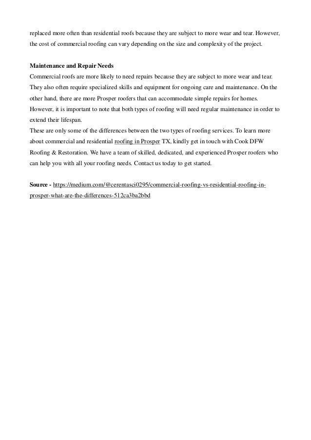 Commercial Roofing vs Residential Roofing in Prosper What Are the