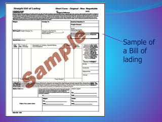 Sample of 
a Bill of 
lading 
 