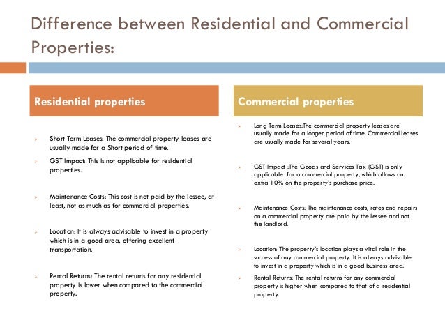 Commercial Vs Residential Properties In India Edited 100813 Commercial Vs Residential Properties In India Edited 100813