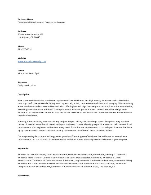 Commercial windows and doors manufacturer