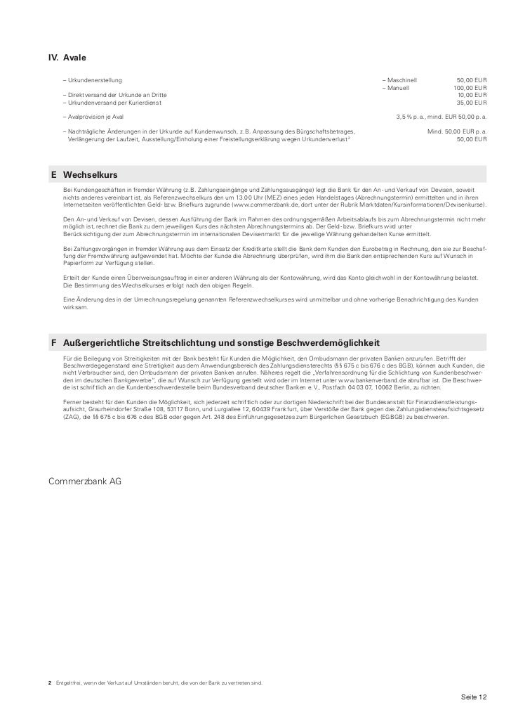 Commerzbank Preis Und Leistungsverzeichnis R4