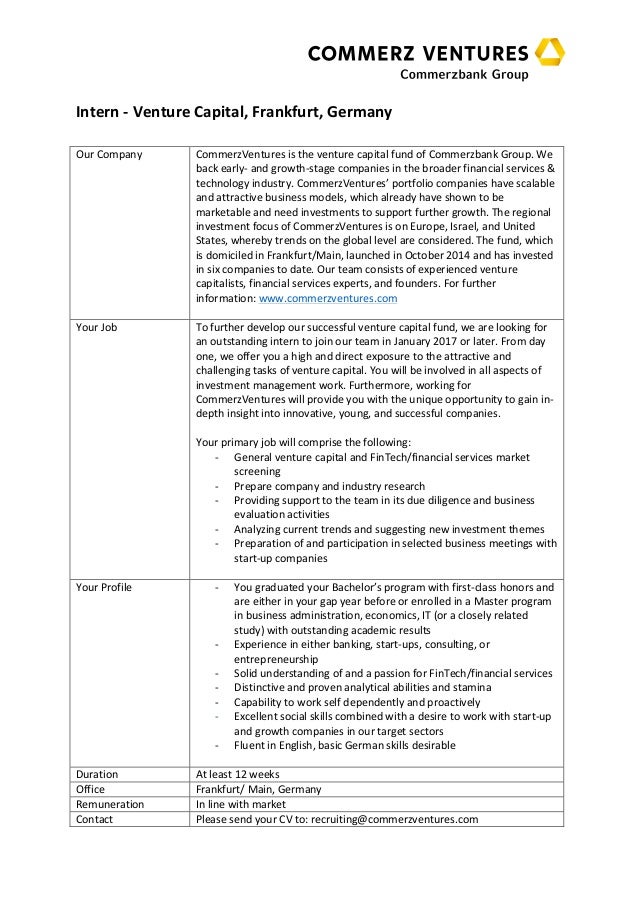 Commerzventures Is Looking For An Intern Starting In January 2017