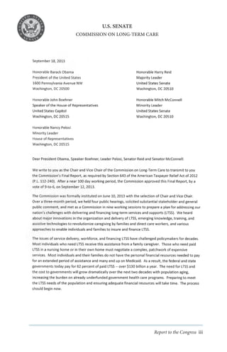 U.S. SENATE
COMMISSION ON LONG-TERM CARE

Report to the Congress iii

 