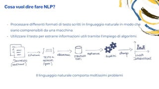 Cosa vuol dire fare NLP?
- Processare differenti formati di testo scritti in linguaggio naturale in modo che
siano compren...