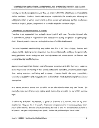 Commitment and responsibilities of teachers