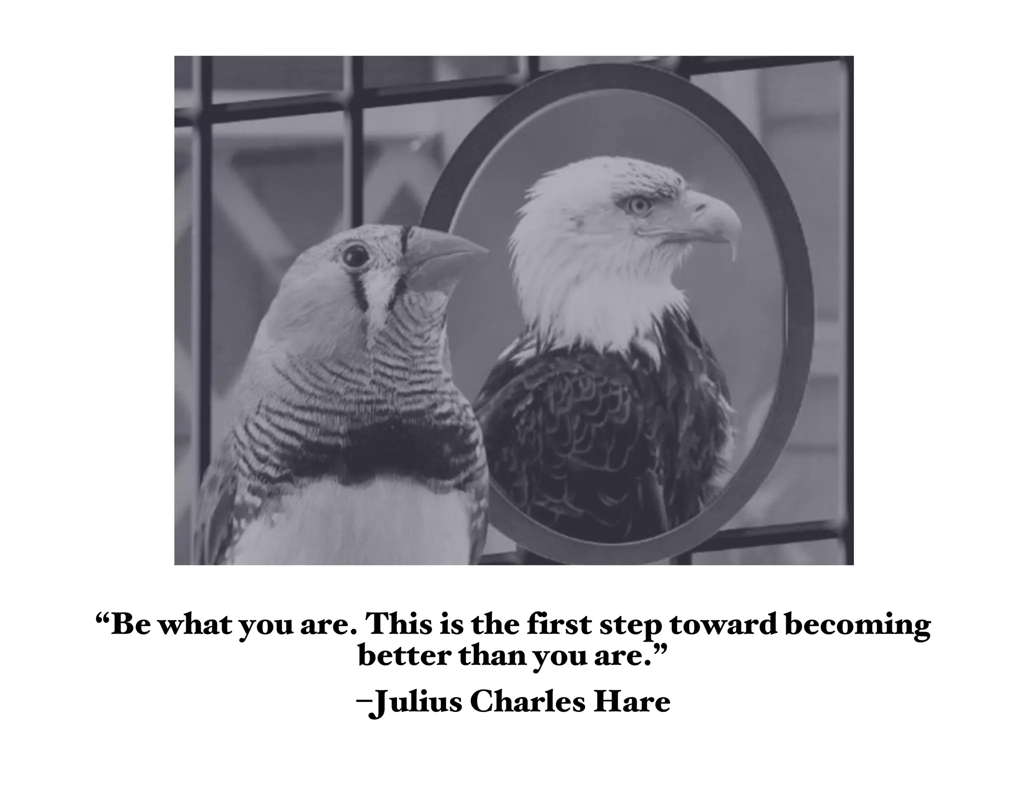 “Be what you are. This is the first step toward becoming
                 better than you are.”
                 –Julius Charles Hare
 