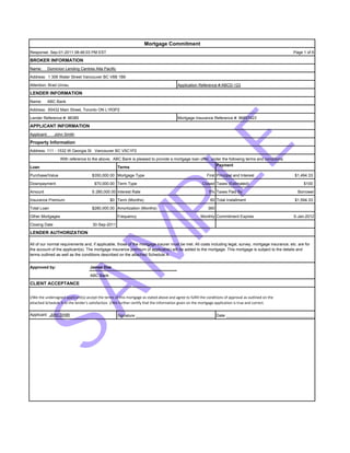 Mortgage Commitment Sample