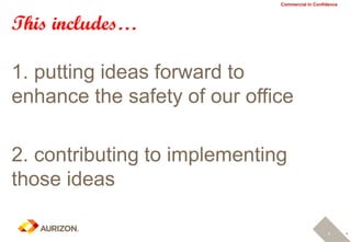 4
Commercial In Confidence
4
2. contributing to implementing
those ideas
This includes…
1. putting ideas forward to
enhance the safety of our office
 