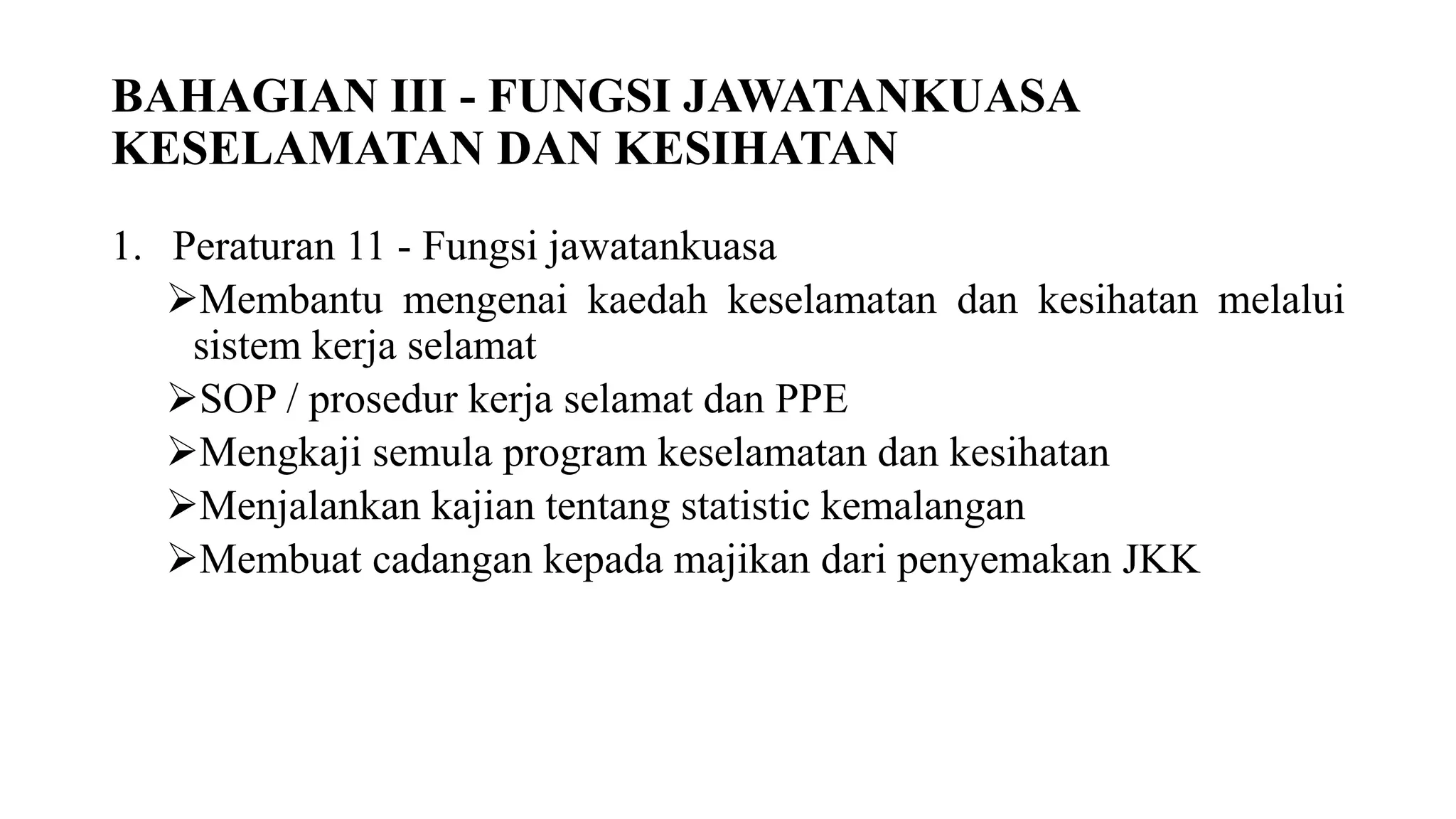 SAFETY HEALTH COMMITTEE IN WORKPLACE JKKP 1996 PPT