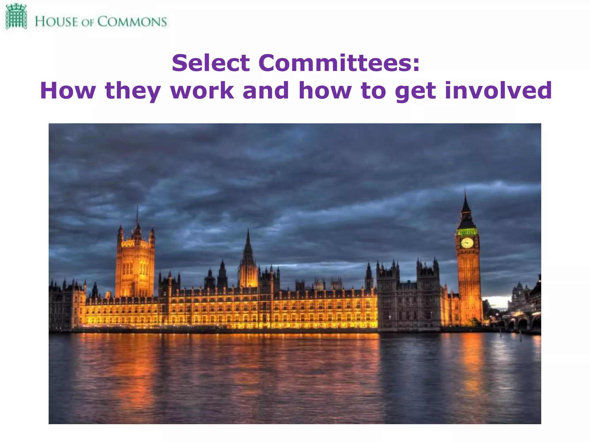 Select Committees:
How they work and how to get involved