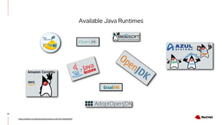 Available Java Runtimes
30
https://medium.com/@javachampions/java-is-still-free-c02aef8c9e04
 