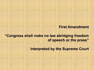 First Amendment“Congress shall make no law abridging freedom of speech or the press”interpreted by the Supreme Court 