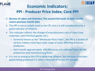 Economic Indicators: Retail Sales Data; Retail Sales less AutomotivesBureau of Census; Around the 12th of each monthRetail sales are a key driving force in US economyThis indicator tracks the merchandise sold by companies within the retail trade. This indicator measures the total consumer spending on retails sales (not including service costs). The retail revenues are a major part (two thirds) of the US economy. The Census Bureau surveys hundreds of various sized firms and business offering some type of retail trade. Every month the data is released showing the percent change from the previous month data. A negative number indicates that sales decreased from the previous months sales. This indicator is a very big market mover because it is used as a gauge of consumer activity and confidence as higher sales figures would indicate increased economic activity. The data is very timely because retail sales data is released within 2 weeks of the previous month.