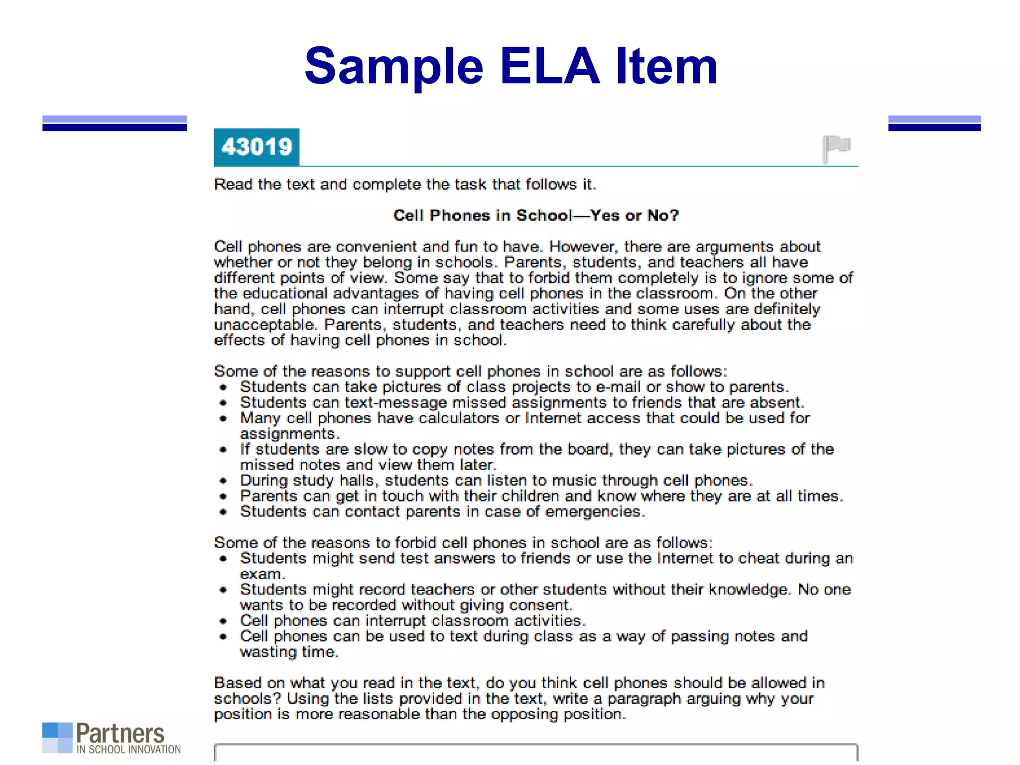 Sample ELA Item
 