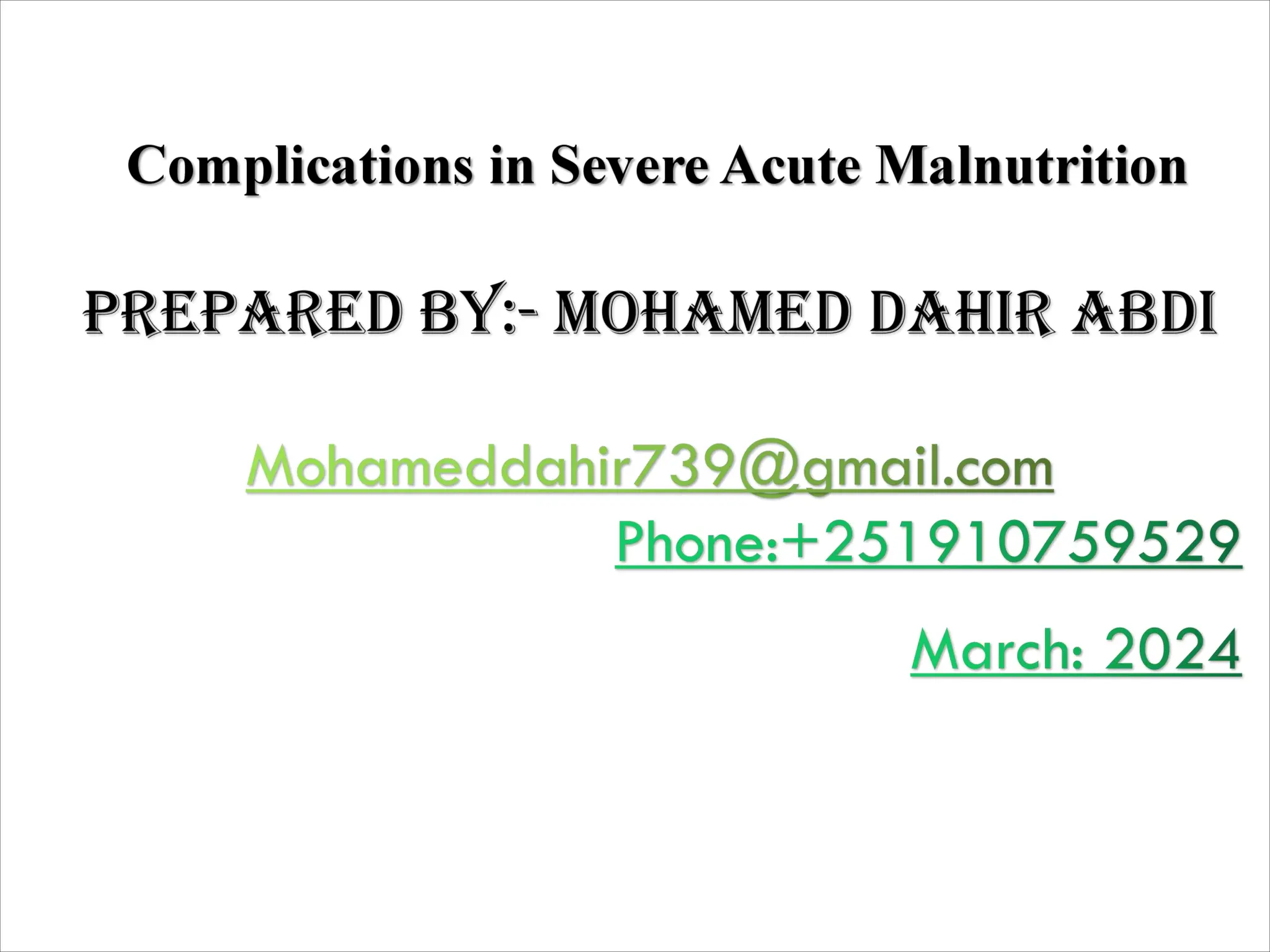 18 complication of Sever acuate Malnutrition | PPT