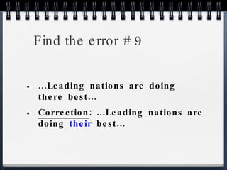 Find the error # 9 ...Leading nations are doing there best... Correction : ...Leading nations are doing  their  best... 