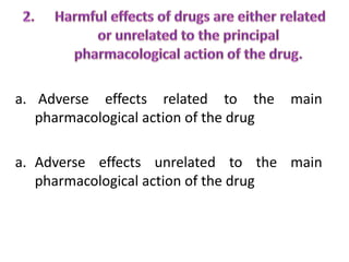 a. Adverse effects related to the
pharmacological action of the drug

main

a. Adverse effects unrelated to the main
pharmacological action of the drug

 