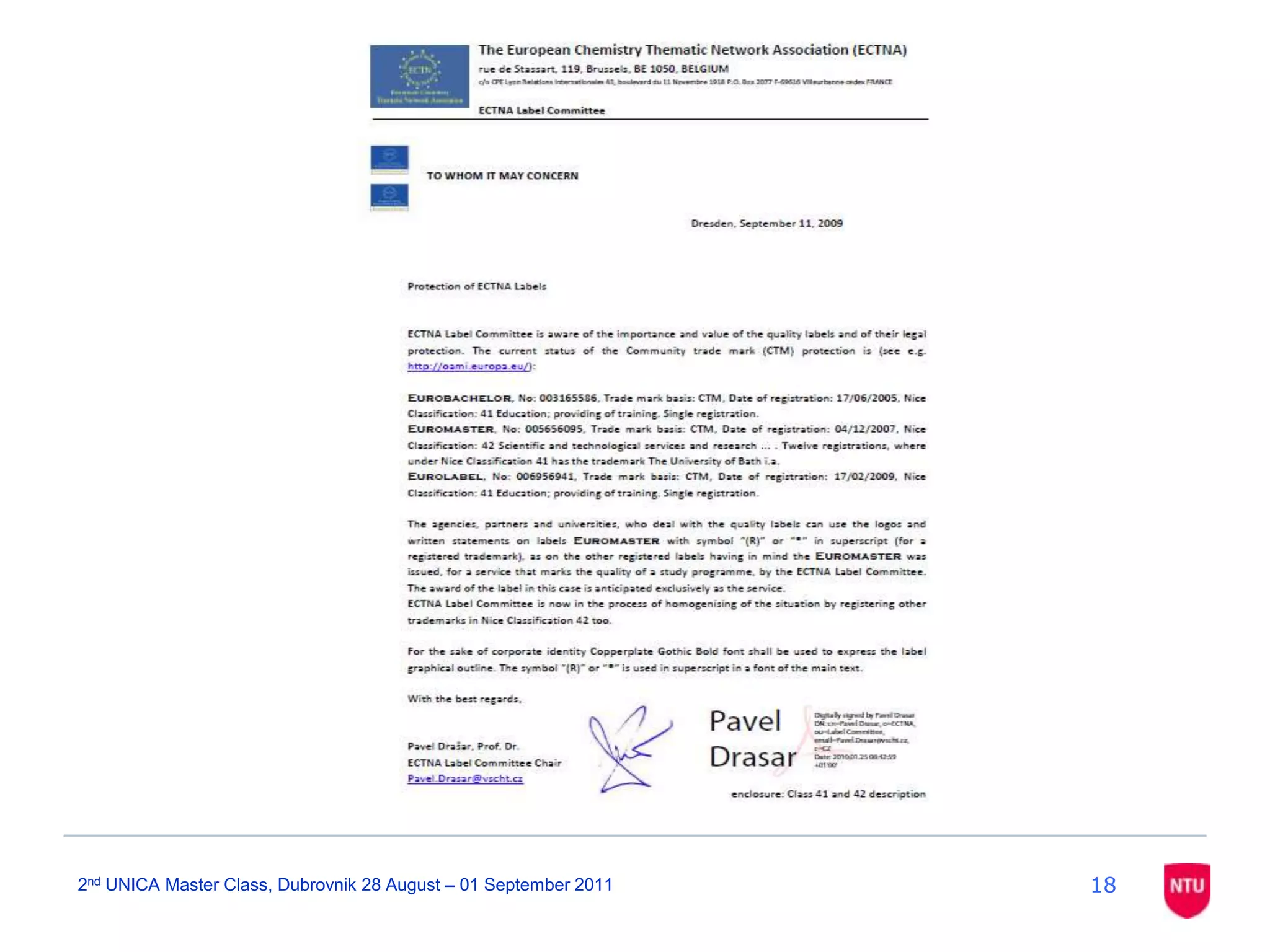 Towards a182nd UNICA Master Class, Dubrovnik 28 August – 01 September 2011