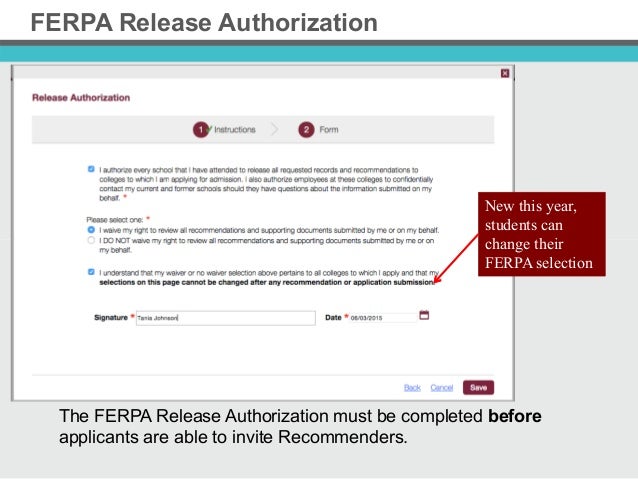 the common application updates 2015 2016 ferpa letter of recommendation
