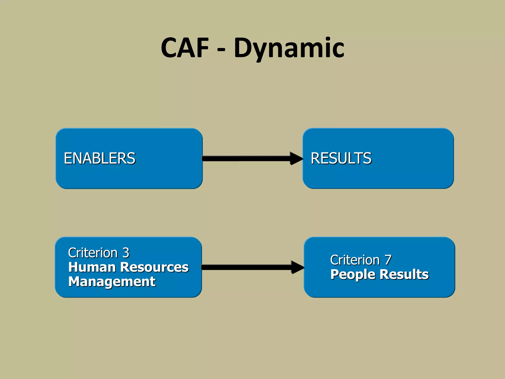 CAF - Dynamic
ENABLERS RESULTS
Criterion 3
Human Resources
Management
Criterion 7
People Results
 