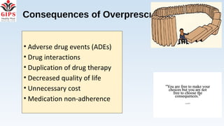 Consequences of Overprescribing
• Adverse drug events (ADEs)
• Drug interactions
• Duplication of drug therapy
• Decreased quality of life
• Unnecessary cost
• Medication non-adherence
 