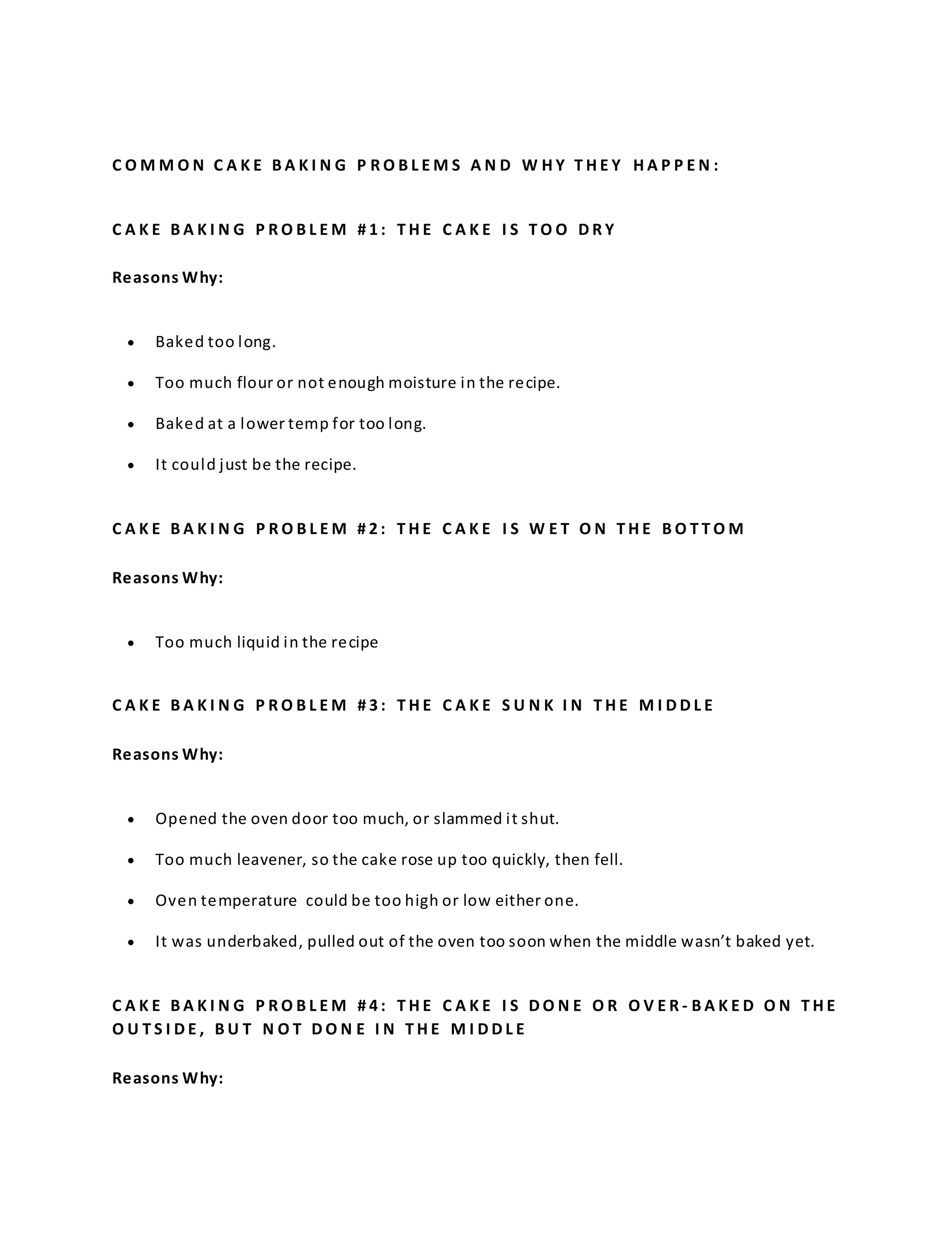 Common cake baking problems and why they happen | DOCX