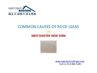 COMMON CAUSES OF ROOF LEAKS
              IN
     WESTCHESTER NEW YORK




                   www.eastcoastroofingny.com
                     Call Us: 914-984-5185
 