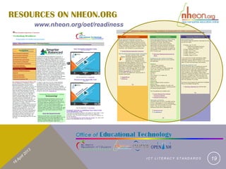 RESOURCES ON NHEON.ORG
     www.nheon.org/oet/readiness




                                   ICT LITERACY STANDARDS   19
 