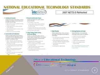 NATIONAL EDUCATIONAL TECHNOLOGY STANDARDS
                           2007 NETS-S Refreshed




                             ICT LITERACY STANDARDS   9
 