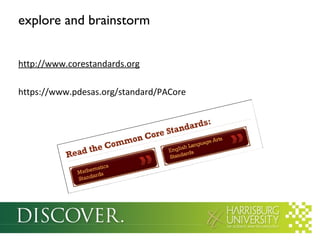 explore and brainstorm
http://www.corestandards.org

https://www.pdesas.org/standard/PACore

 
