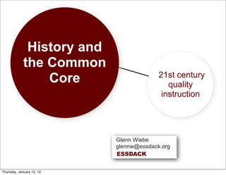 History and
             the Common
                                          21st century
                 Core                        quality
                                           instruction




                            Glenn Wiebe
                            glennw@essdack.org
                            ESSDACK


Thursday, January 12, 12
 