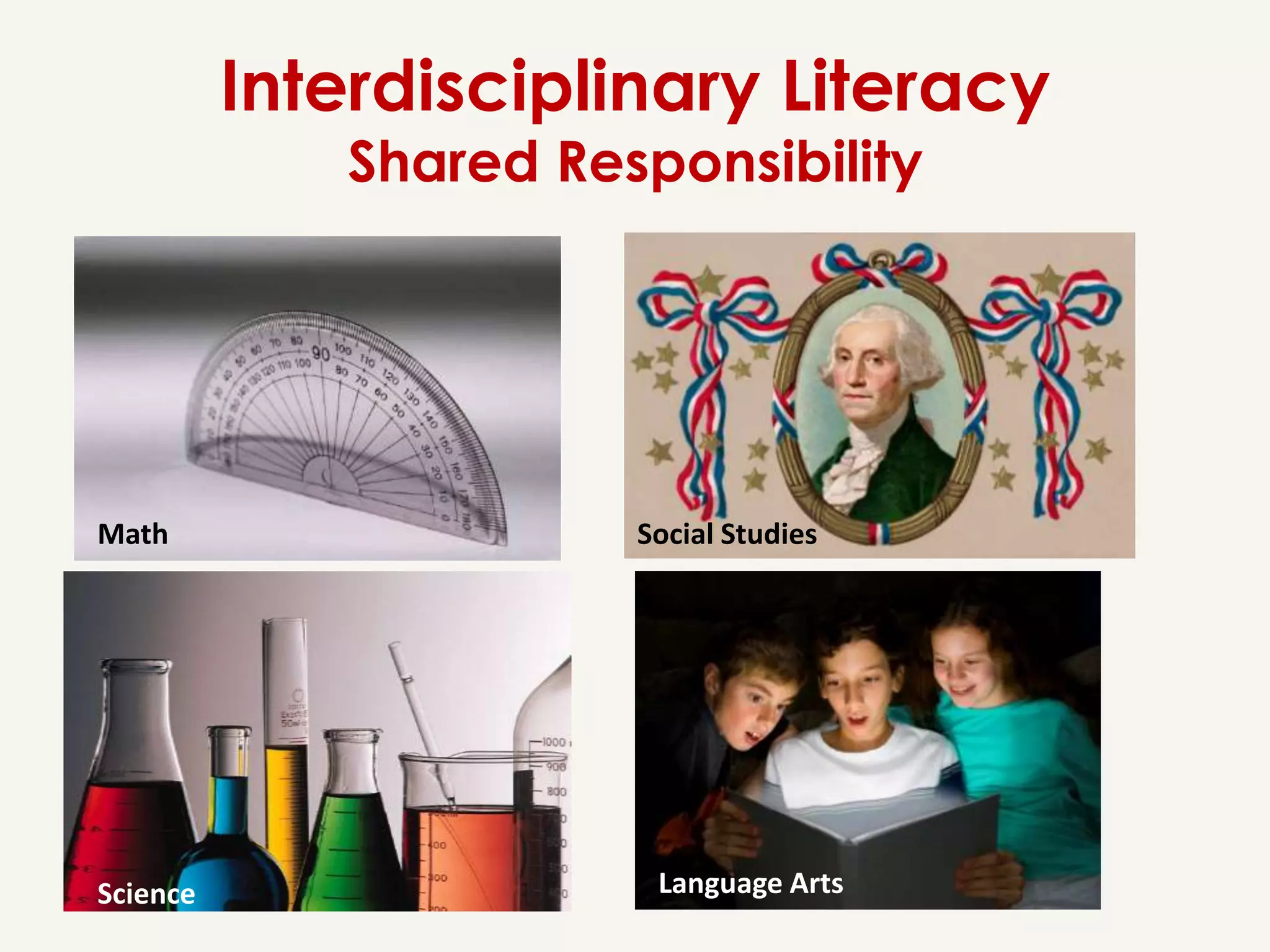 Interdisciplinary Literacy
             Shared Responsibility




Math                   Social Studies




Science                 Language Arts
 
