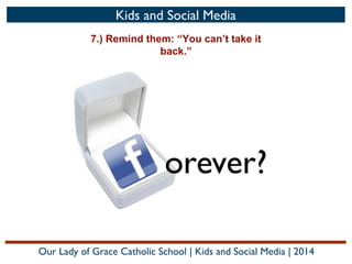 Kids and Social Media
7.) Remind them: “You can’t take it
back.”

Our Lady of Grace Catholic School | Kids and Social Media | 2014

 