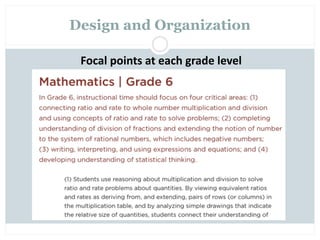 Design and Organization

 Focal points at each grade level
 