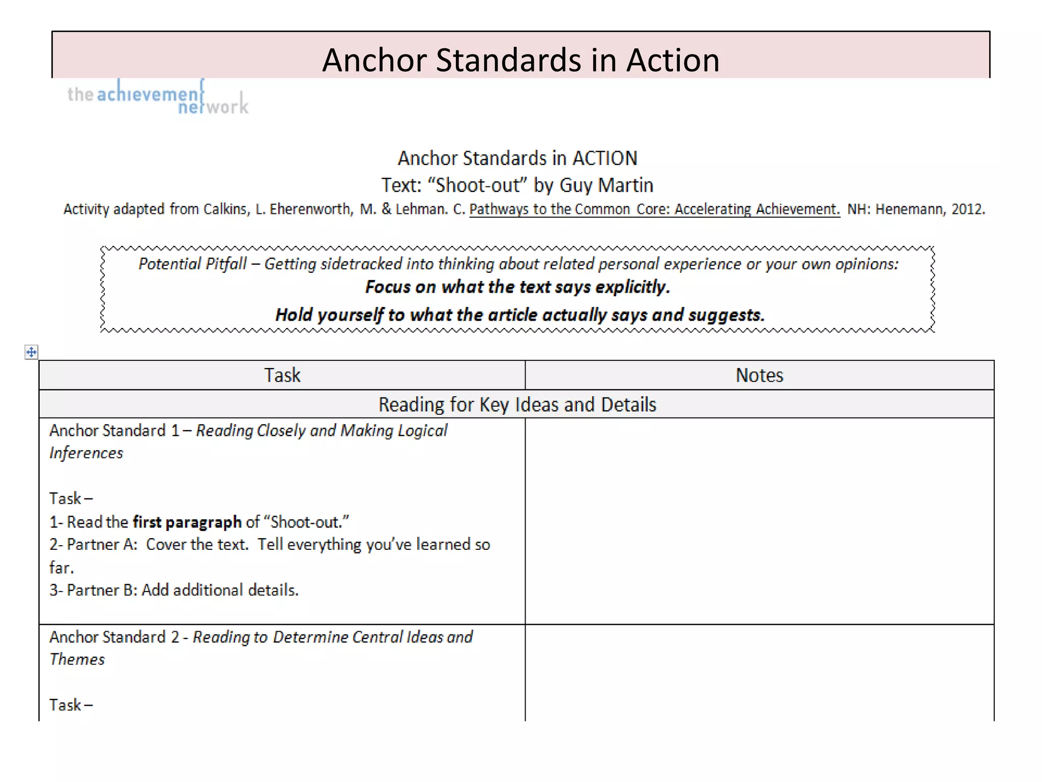 Anchor Standards in Action
 