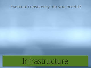 Infrastructure
Eventual consistency: do you need it?
 