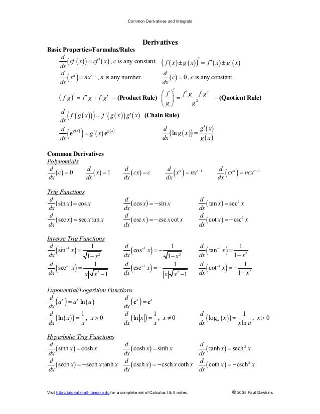 deveratives integrals