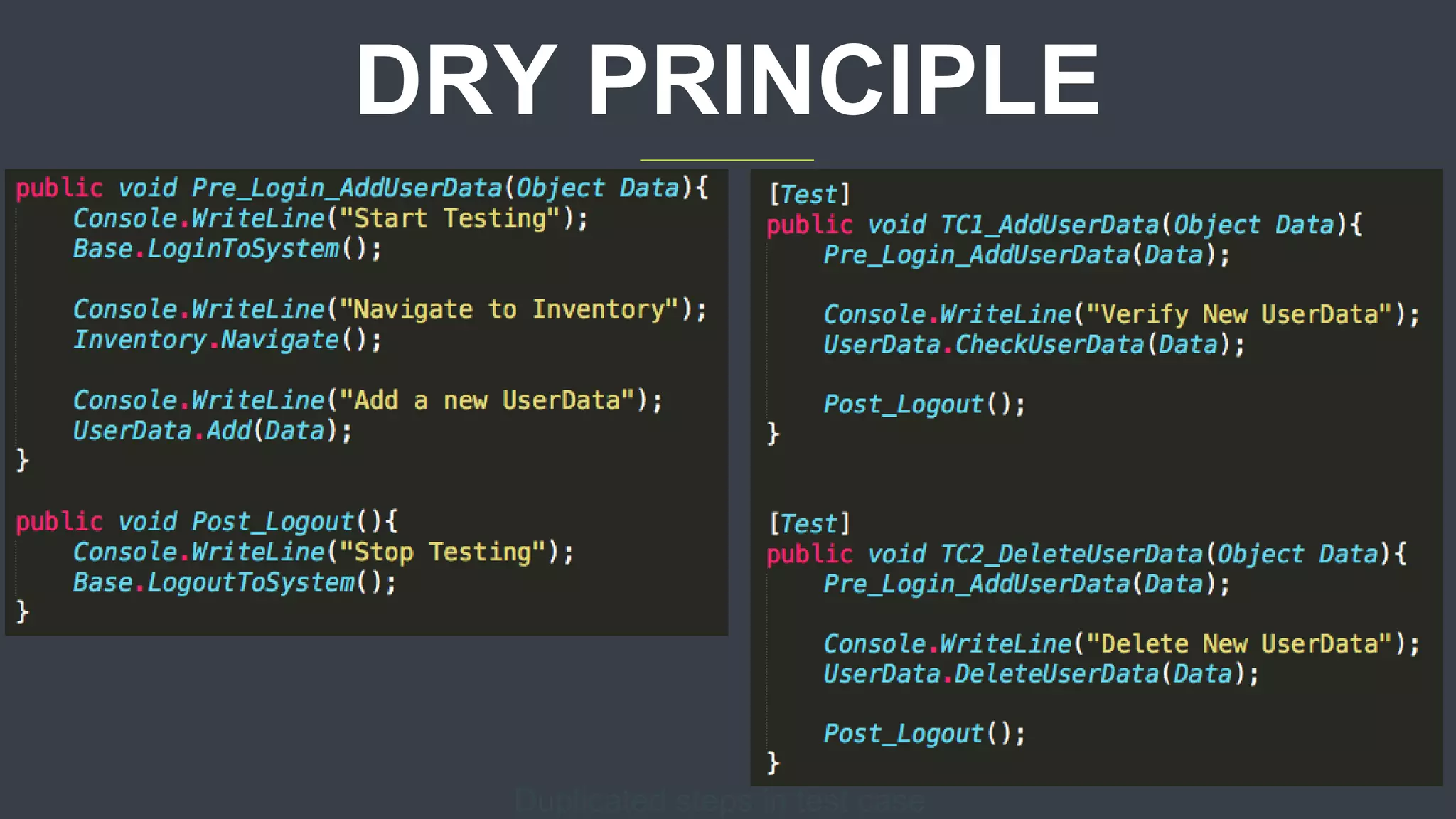 DRY PRINCIPLE Duplicated steps in test case 
