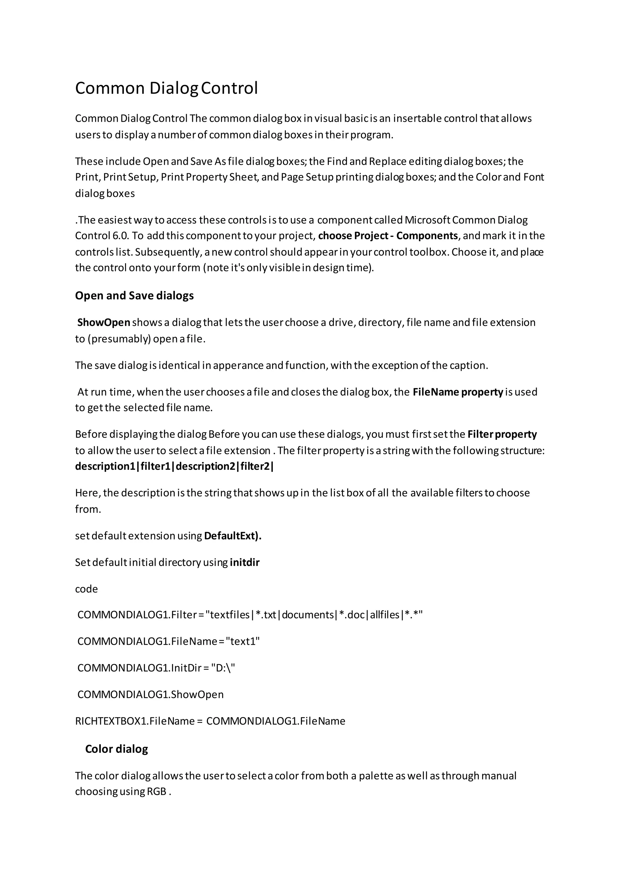 Common Dialog Control DOCX Computing Technology Computing