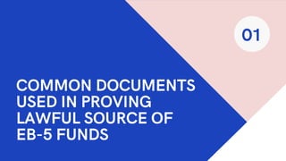 COMMON DOCUMENTS
USED IN PROVING
LAWFUL SOURCE OF
EB-5 FUNDS
01
 